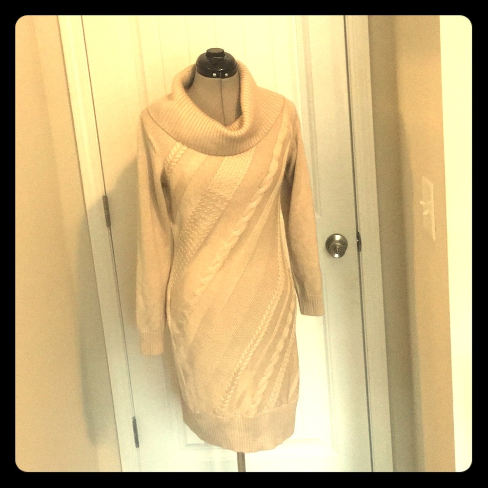 Sz M Tahari Knit Sweater Dress Cream color EUC